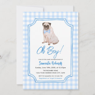 Convite Chuva de Bebê Menino Cachorro Xadrez Azul