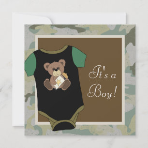 Convite Chuva de Bebê Menino Camuflagem Verde Exército