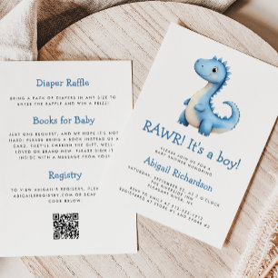 Convite Chuva de Bebê Menino Código QR Dinossauro Azul Fof