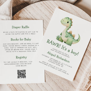 Convite Chuva de Bebê Menino Código QR Dinossauro Verde Fo