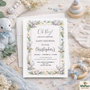 Convite Chuva de Bebê Menino com Elefante em Aquarela - Sa