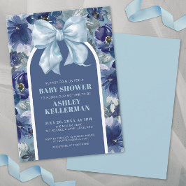 Convite Chuva de Bebê Menino com Laço Floral Azul