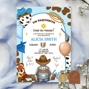 Convite Chuva de Bebê Menino Cowboy Azul Espanhol
