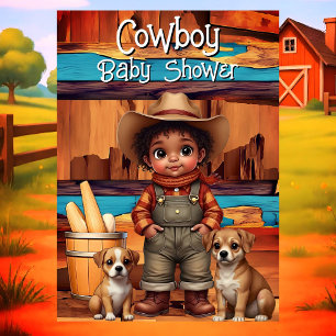 Convite Chuva de Bebe Menino Cowboy Fofo Etnico Cachorros 