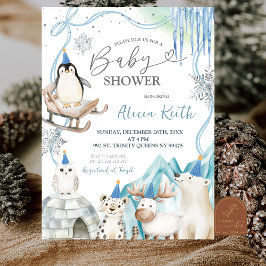 Convite Chuva de Bebê Menino da Neve Animais Árticos de In