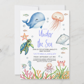 Convite Chuva de Bebê Menino Debaixo do Mar Animais Oceâni