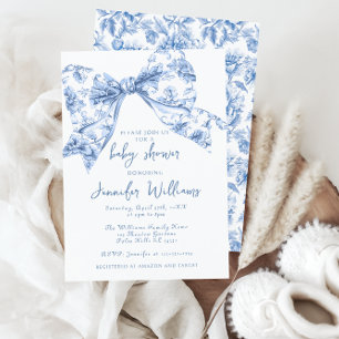 Convite Chuva de Bebê Menino Doce Arco de Toile Azul Franc