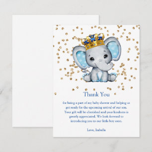 Convite Chuva de Bebê Menino Elefante Azul Dourado Príncip