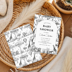 Convite Chuva de bebê menino em Toile De Jouy Safari preto
