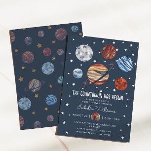 Convite Chuva de Bebe Menino Espaço Sideral Planetas