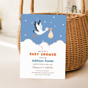 Convite Chuva de Bebê Menino Especial Entrega Blue Stork