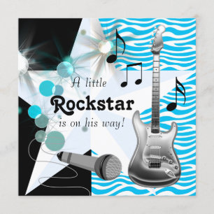 Convite Chuva de Bebê Menino Estrela do Rock Azul Turquesa