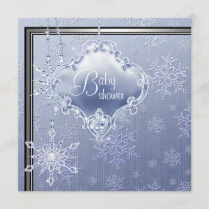 Convite Chuva de Bebê Menino Floco de Neve Azul Prateado E