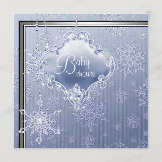 Convite Chuva de Bebê Menino Floco de Neve Azul Prateado E