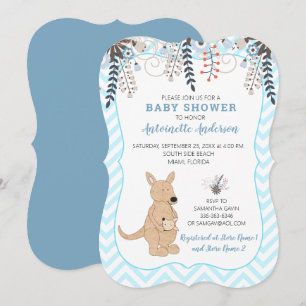 Convite Chuva de Bebê Menino Floral Aquarela Boho Canguru