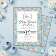 Chuva de Bebê Menino Floral Azul Elegante