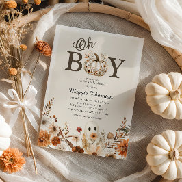 Convite Chuva de Bebê Menino Floral Fantasma Outono Boho H