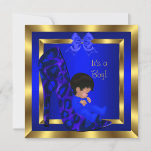 Convite Chuva de Bebê Menino Fofo Azul Royal Sapato Leopar