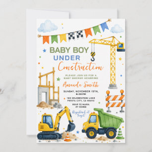 Convite Chuva de Bebê Menino Fofo em Construção