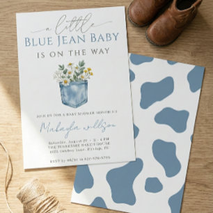 Convite Chuva de Bebê Menino Jeans Azul Rústico