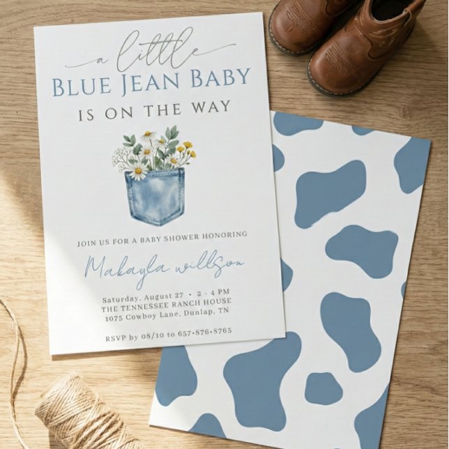 Convite Chuva de Bebê Menino Jeans Azul Rústico (Criador carregado)