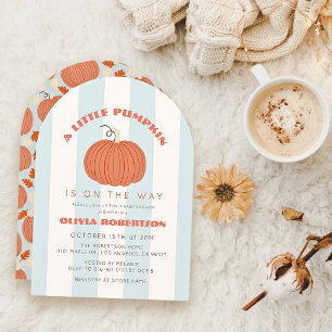 Convite Chuva de Bebê Menino Little Pumpkin Blue Stripes