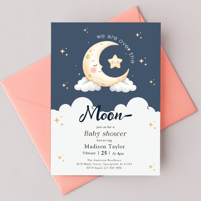 Convite Chuva de Bebê Menino Lua e Estrelas Místicas (Criador carregado)