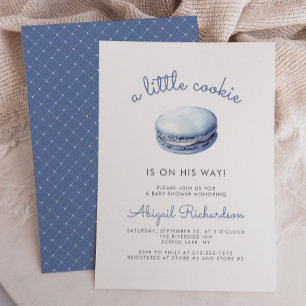 Convite Chuva de Bebê Menino Macaron Biscoito Azul Pequeno