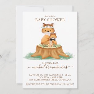 Convite Chuva de Bebê Menino Mamãe Aquarela de Raposa