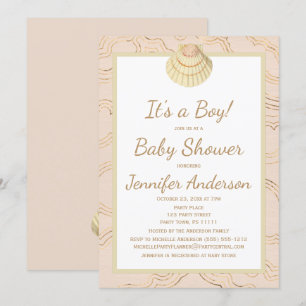 Convite Chuva de Bebê Menino Menina Verão Praia Conchas