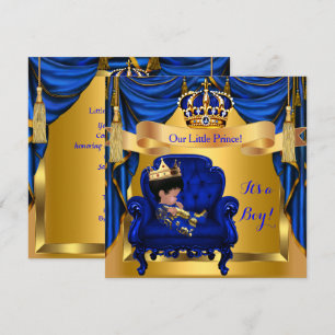 Convite Chuva de Bebê Menino Príncipe Azul Real Dourado El