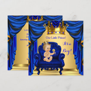 Convite Chuva de Bebê Menino Príncipe Azul Real Dourado Lo