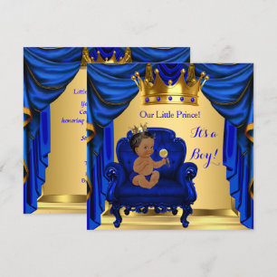 Convite Chuva de Bebê Menino Príncipe Azul Real Dourado Pe