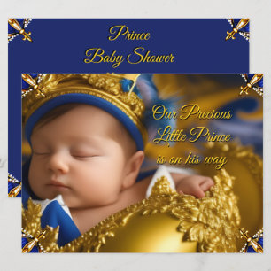 Convite Chuva de Bebê Menino Príncipe Azul Real Elegante D
