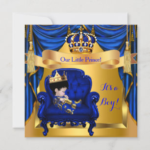 Convite Chuva de Bebê Menino Príncipe Azul Real Ouro ASI