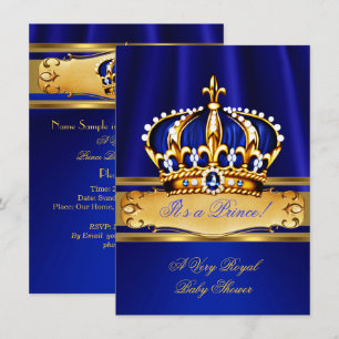 Convite Chuva de Bebê Menino Príncipe Azul Royal Dourado