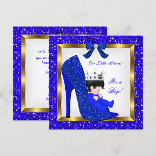 Convite Chuva de Bebê Menino Príncipe Azul Royal Sapato