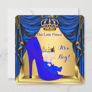 Convite Chuva de Bebê Menino Príncipe Azul Royal Sapato Do