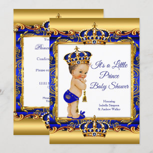 Convite Chuva de Bebê Menino Príncipe Bebê Azul Ornamentad