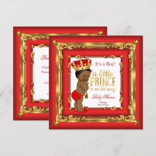 Convite Chuva de Bebê Menino Príncipe Dourado Vermelho Reg