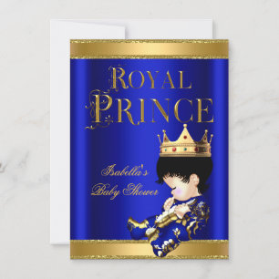 Convite Chuva de Bebê Menino Príncipe Real Azul Dourado