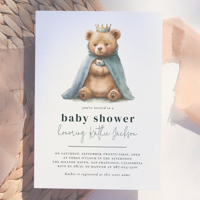 Convite Chuva de Bebê Menino Principezinho Urso Teddy Real (Criador carregado)