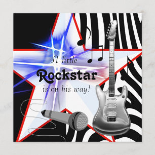 Convite Chuva de Bebê Menino Rockstar Zebra Azul Preto