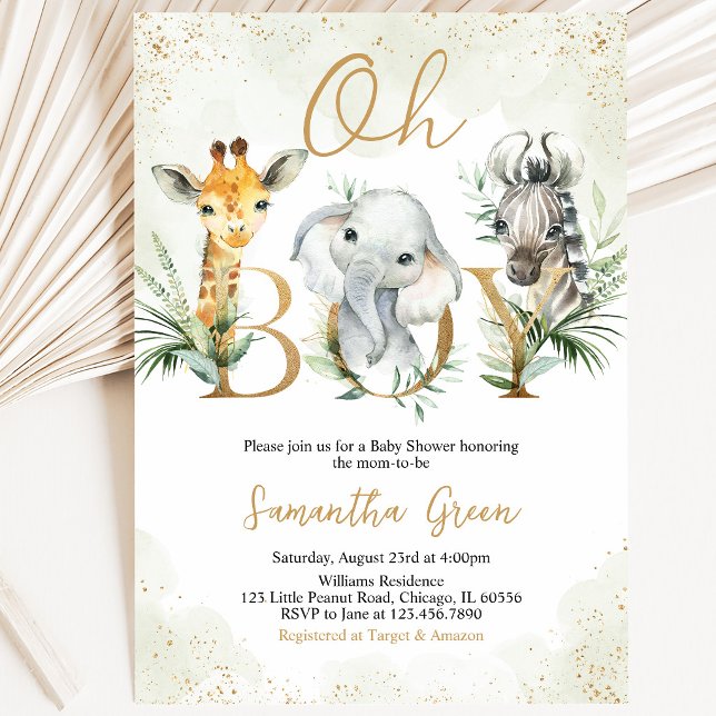 Convite Chuva de Bebê Menino Safari Animais (Criador carregado)
