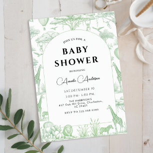 Convite Chuva de Bebe Menino Safari Verde Toile De Jouy