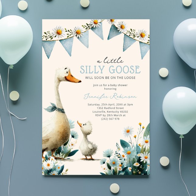 Convite Chuva de Bebê Menino Silly Goose Blue (Criador carregado)