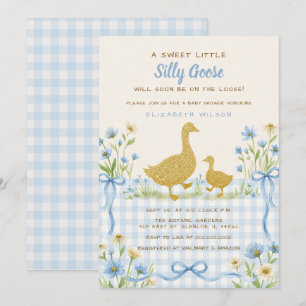 Convite Chuva de Bebê Menino Silly Goose Floral Arco Azul