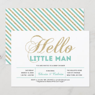 Convite Chuva de Bebê Menino Tipografia Moderna   Dourado,