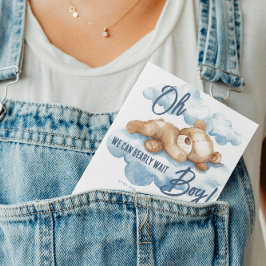 Convite Chuva de Bebê Menino Urso Azul Aquarela Nuvem Tedd