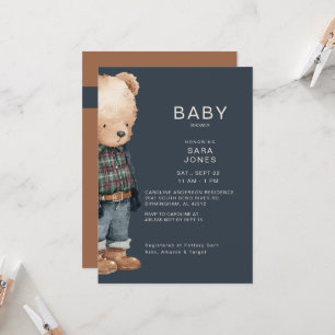 Convite Chuva de Bebê Menino Urso de Pelúcia Aquarela Fofa